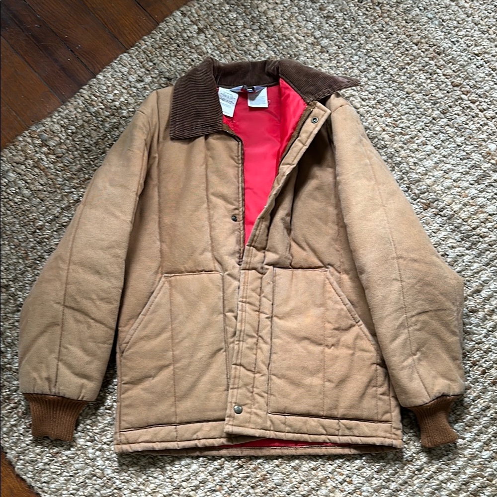 Tan Quilted Jacket with Brown Collar